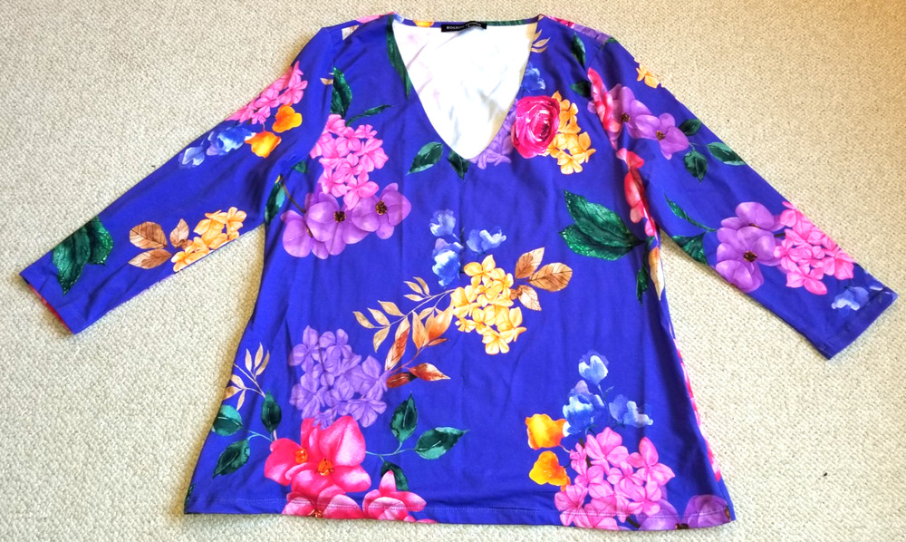 Womens Top-BOSTON PROPER-purple cotton knit 'So Sexy Fall Rainforest V-Neck'-XL